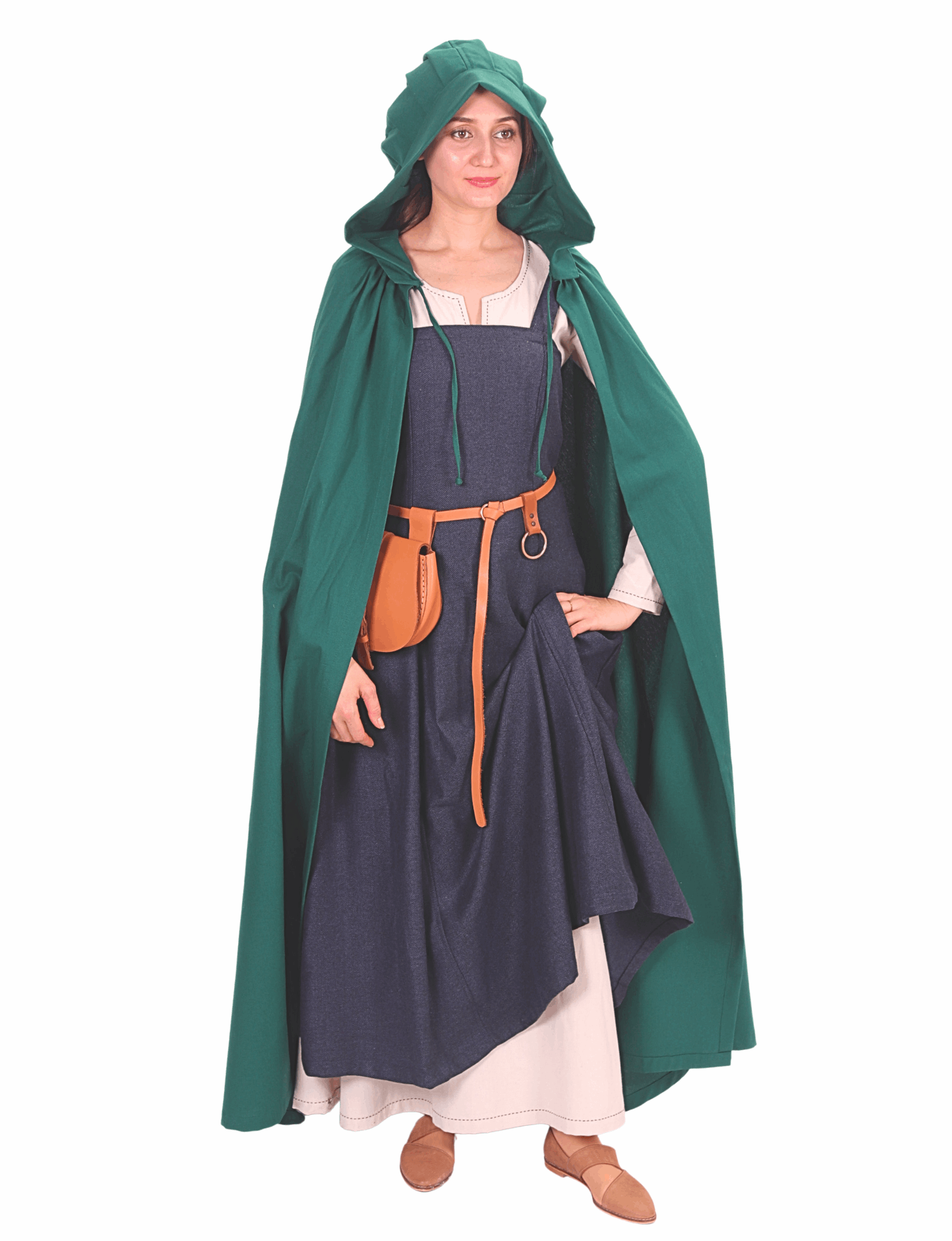 DINA Cotton F.Green Hooded Cloak – Medieval Viking Timeless Elegance and Practicality