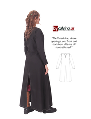 FAYE Cotton Black - Robe fendue devant et dos pour femme style viking médiéval avec coutures cousues à la main