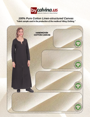 FAYE Cotton Black - Robe fendue devant et dos pour femme style viking médiéval avec coutures cousues à la main