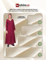 FAYE Cotton Burgundy - Medieval Viking Women’s Front and Back Slitted Dress with Hand-Stitched Seams