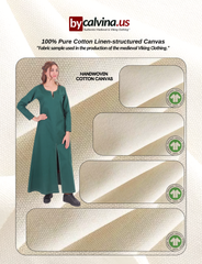 FAYE Cotton Forest Green - Medieval Viking Women’s Front and Back Slitted Dress with Hand-Stitched Seams