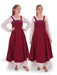 FIONA WOOL Burgundy - Medieval Viking Wool Apron Dress