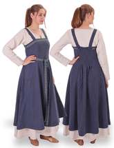 ANNA Schwarz – Mittelalterliches Wikinger-Schürzenkleid aus Wolle – Authentische nordische Eleganz