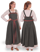 ANNA Schwarz – Mittelalterliches Wikinger-Schürzenkleid aus Wolle – Authentische nordische Eleganz
