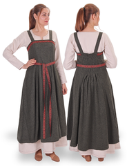 FIONA WOOL Khaki - Medieval Viking Wool Apron Dress