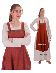 FIONA WOOL Orange - Medieval Viking Wool Apron Dress