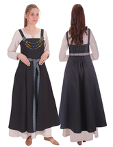 FIORE Schwarzes Baumwoll-Schürzenkleid: Authentisches mittelalterliches Wikinger-Baumwoll-Canvas-Schürzenkleid