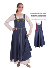 FIORE Cotton Blue Apron Dress: Authentic Medieval Viking Cotton Pinafore