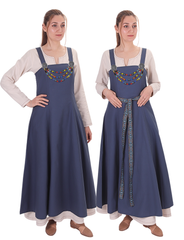 FIORE Cotton Blue Apron Dress: Authentic Medieval Viking Cotton Pinafore