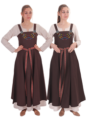 FIORE Cotton Brown Apron Dress: Authentic Medieval Viking Cotton Pinafore