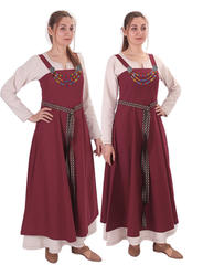 FIORE Cotton Burgundy Apron Dress: Authentic Medieval Viking Cotton Pinafore