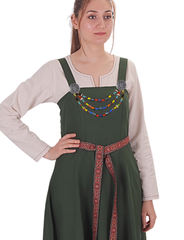 FIORE Cotton Green Apron Dress: Authentic Medieval Viking Cotton Pinafore