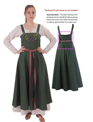 FIORE Cotton Green Apron Dress: Authentic Medieval Viking Cotton Pinafore