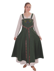 FIORE Cotton Green Apron Dress: Authentic Medieval Viking Cotton Pinafore