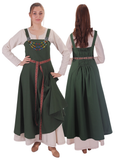 FIORE Cotton Green Apron Dress: Authentic Medieval Viking Cotton Pinafore