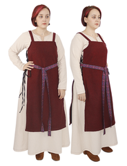 GYDA WOOL Burgundy - Medieval Viking Wool Apron Pinafore Dress