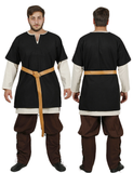 HELM Black Wool Over Tunic - Medieval Viking Woolen Short Sleeve Tunic