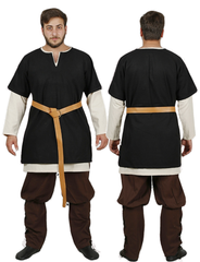 HELM Black Wool Over Tunic  -  Medieval Viking Woolen Short Sleeve Tunic