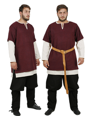 HELM Burgundy Wool Over Tunic -  Medieval Viking Woolen Short Sleeve Tunic