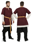HELM Burgundy Wool Over Tunic - Medieval Viking Woolen Short Sleeve Tunic