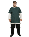 HELM Green Wool Over Tunic - Medieval Viking Woolen Short Sleeve Tunic