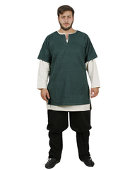 HELM Green Wool Over Tunic  -  Medieval Viking Woolen Short Sleeve Tunic