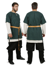 HELM Grüne Tunika aus Wolle – Mittelalterliche Wikinger-Tunika aus Wolle mit kurzen Ärmeln
