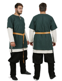 HELM Green Wool Over Tunic - Medieval Viking Woolen Short Sleeve Tunic