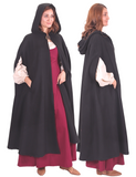 KAYLA WOOL Black – Medieval Viking Wool Coat Cloak with Pockets
