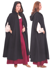 KAYLA WOOL Black – Medieval Viking Wool Coat Cloak with Pockets