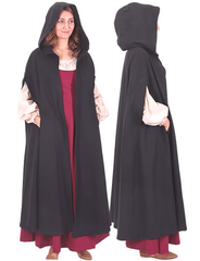 KAYLA WOOL Black – Medieval Viking Wool Coat Cloak with Pockets