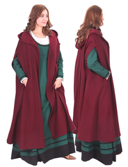 KAYLA WOOL Burgundy – Medieval Viking Wool Coat Cloak with Pockets