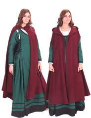 KAYLA WOOL Burgundy – Medieval Viking Wool Coat Cloak with Pockets