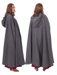 KAYLA WOOL Grey – Medieval Viking Wool Coat Cloak with Pockets
