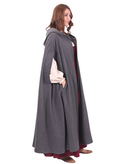 KAYLA WOOL Grey – Medieval Viking Wool Coat Cloak with Pockets