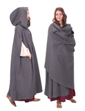 KAYLA WOOL Grey – Medieval Viking Wool Coat Cloak with Pockets