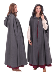 KAYLA WOOL Grey – Medieval Viking Wool Coat Cloak with Pockets