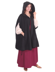 Cape courte noire KELLY WOOL – Cape courte médiévale en laine viking avec capuche et poches