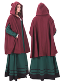 KELLY WOOL Burgundy Short Cloak – Medieval Viking Wool Short Cloak with Hood and Pockets
