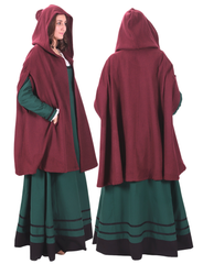 Cape courte bordeaux KELLY WOOL – Cape courte médiévale en laine viking avec capuche et poches