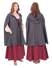 Cape courte KELLY WOOL GREY – Cape courte médiévale en laine viking avec capuche et poches
