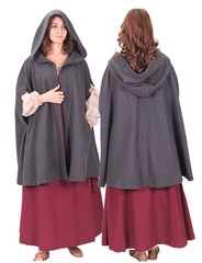 Cape courte KELLY WOOL GREY – Cape courte médiévale en laine viking avec capuche et poches