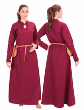LARA Medieval Cotton Burgundy Dress | Authentic Medieval Attire