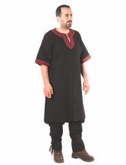 LOKI Cotton Black/Burgundy Tunic : Medieval Viking Renaissance Short Sleeve Cotton Tunic