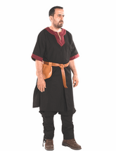 LOKI Cotton Black/Burgundy Tunic : Medieval Viking Renaissance Short Sleeve Cotton Tunic