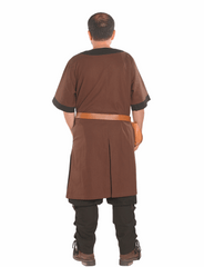 LOKI Cotton Brown/Black Tunic : Medieval Viking Renaissance Short Sleeve Cotton Tunic