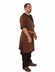 LOKI Cotton Brown/Black Tunic : Medieval Viking Renaissance Short Sleeve Cotton Tunic