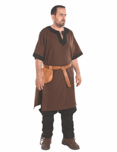 LOKI Cotton Brown/Black Tunic : Medieval Viking Renaissance Short Sleeve Cotton Tunic