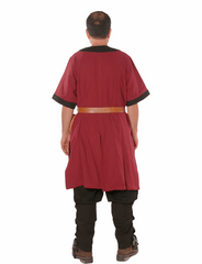 LOKI Cotton Burgundy/Black Tunic : Medieval Viking Renaissance Short Sleeve Cotton Tunic