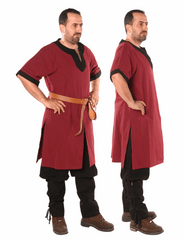 LOKI Cotton Burgundy/Black Tunic : Medieval Viking Renaissance Short Sleeve Cotton Tunic